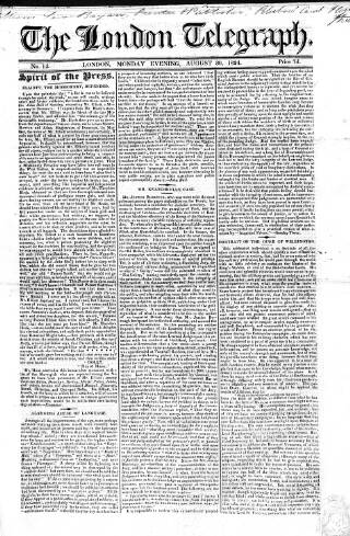 cover page of London Telegraph published on August 30, 1824