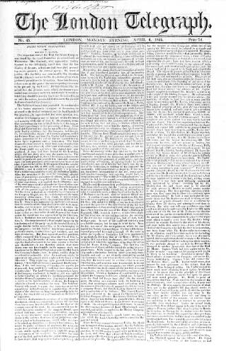cover page of London Telegraph published on April 4, 1825