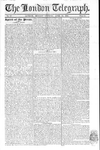 cover page of London Telegraph published on April 25, 1825