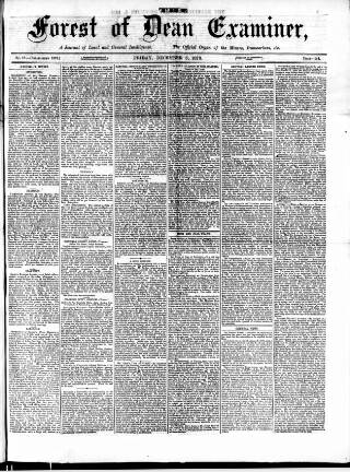 cover page of Forest of Dean Examiner published on December 5, 1873
