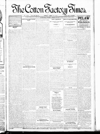 cover page of Cotton Factory Times published on April 19, 1918