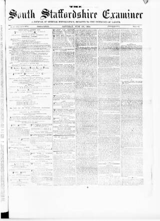cover page of South Staffordshire Examiner published on June 20, 1874