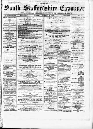 cover page of South Staffordshire Examiner published on November 21, 1874