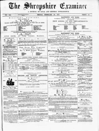 cover page of Shropshire Examiner published on February 23, 1877