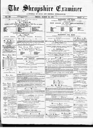 cover page of Shropshire Examiner published on March 16, 1877