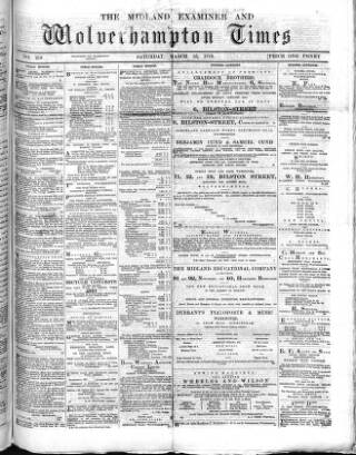 cover page of Midland Examiner and Wolverhampton Times published on March 16, 1878