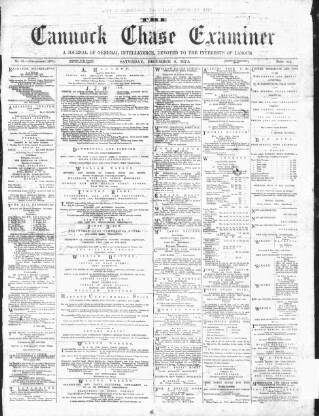 cover page of Cannock Chase Examiner published on December 5, 1874
