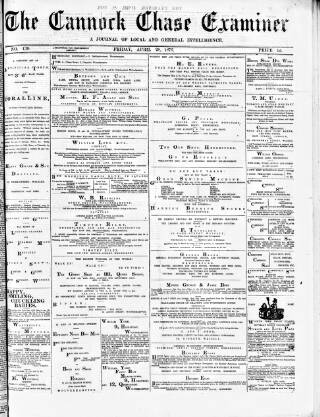 cover page of Cannock Chase Examiner published on April 28, 1876
