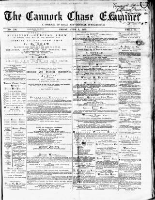 cover page of Cannock Chase Examiner published on June 1, 1877