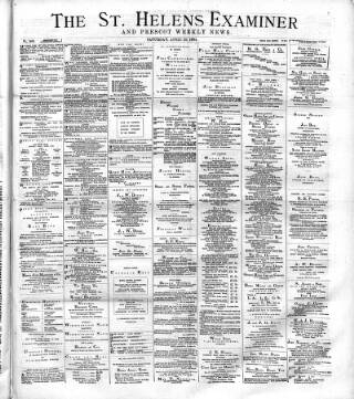 cover page of St. Helens Examiner published on April 26, 1884