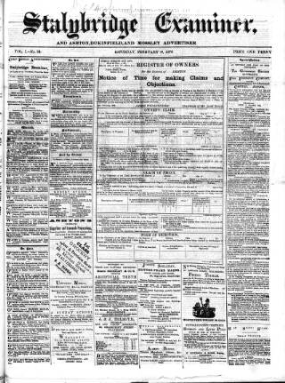 cover page of Stalybridge Examiner published on February 26, 1876