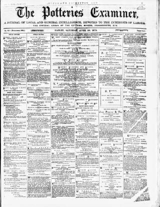 cover page of Potteries Examiner published on April 20, 1878