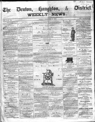 cover page of Denton and Haughton Examiner published on December 5, 1873