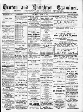 cover page of Denton and Haughton Examiner published on April 25, 1891