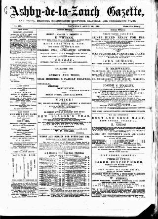 cover page of Ashby-de-la-Zouch Gazette published on April 26, 1879