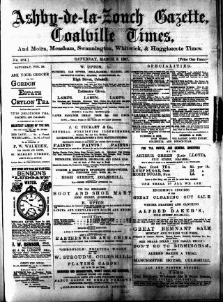 cover page of Ashby-de-la-Zouch Gazette published on March 5, 1887