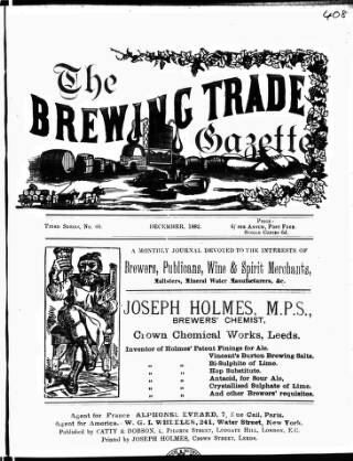 cover page of Holmes' Brewing Trade Gazette published on December 1, 1882