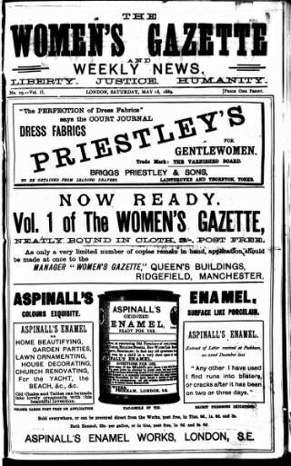 cover page of Women's Gazette & Weekly News published on May 18, 1889