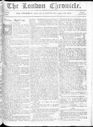 cover page of London Chronicle published on April 23, 1803