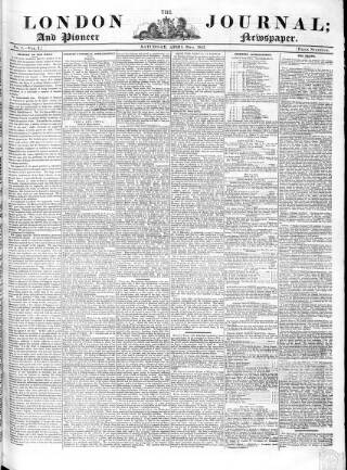 cover page of London Journal and Pioneer Newspaper published on April 26, 1845