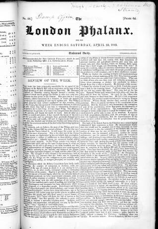 cover page of London Phalanx published on April 23, 1842