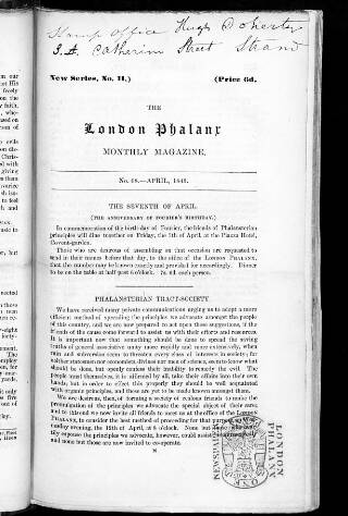 cover page of London Phalanx published on April 1, 1843