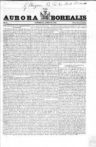 cover page of Aurora Borealis published on April 28, 1821