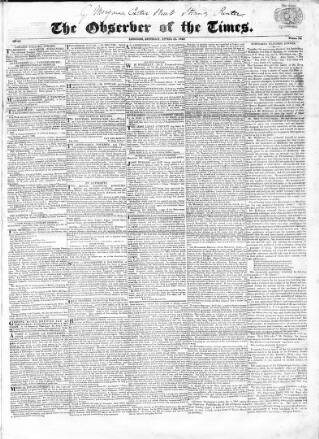 cover page of Observer of the Times published on April 14, 1822