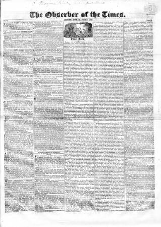 cover page of Observer of the Times published on June 2, 1822