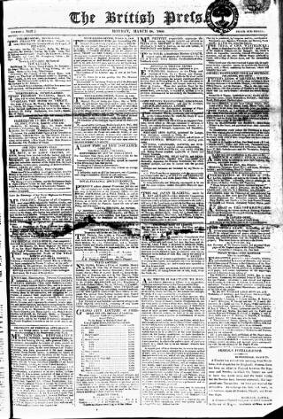 cover page of British Press published on March 28, 1808