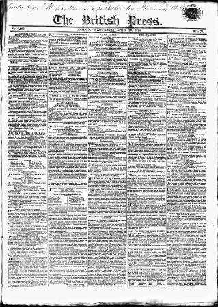 cover page of British Press published on April 20, 1825