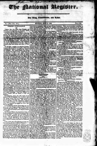cover page of National Register (London) published on June 2, 1822
