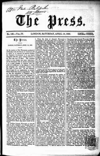 cover page of Press (London) published on April 19, 1856