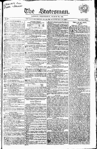 cover page of Statesman (London) published on March 29, 1820