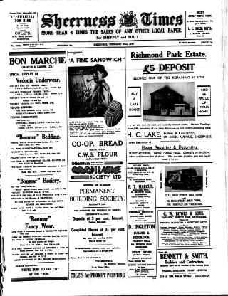 cover page of Sheerness Times Guardian published on February 23, 1939