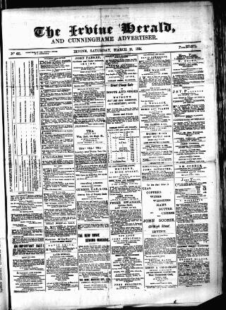 cover page of Irvine Herald published on March 29, 1884