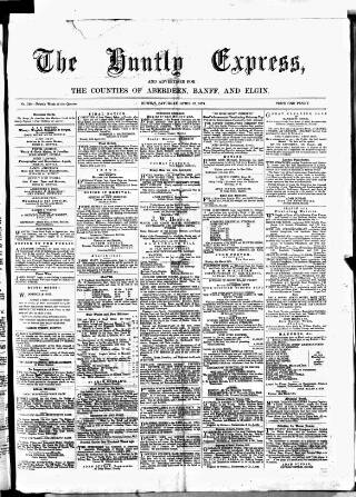 cover page of Huntly Express published on April 25, 1874