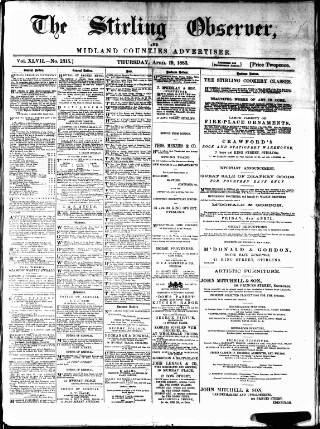 cover page of Stirling Observer published on April 19, 1883