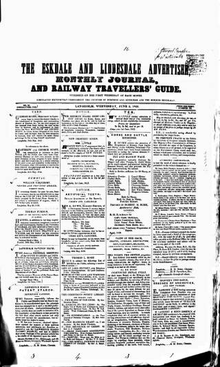 cover page of Eskdale and Liddesdale Advertiser published on June 2, 1852