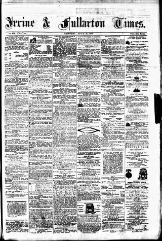 cover page of Irvine Times published on April 26, 1879
