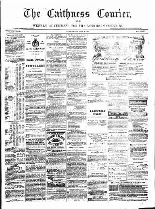 cover page of Caithness Courier published on April 26, 1878