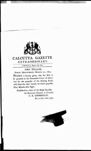 cover page of Calcutta Gazette published on March 28, 1800
