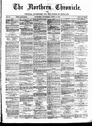 cover page of Northern Chronicle and General Advertiser for the North of Scotland published on April 19, 1882