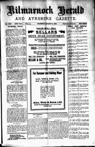 cover page of Kilmarnock Herald and North Ayrshire Gazette published on August 11, 1927