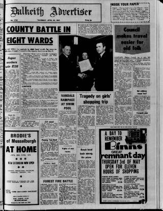cover page of Dalkeith Advertiser published on April 26, 1973