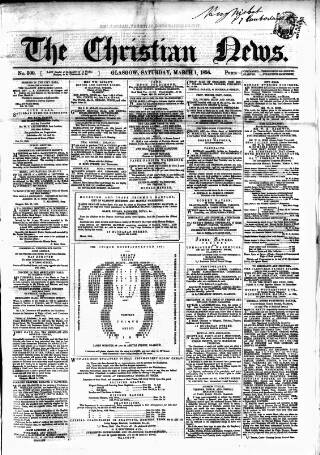 cover page of Christian News published on March 1, 1856