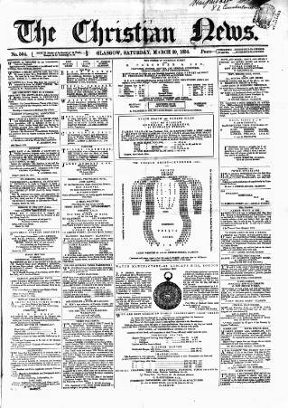 cover page of Christian News published on March 29, 1856