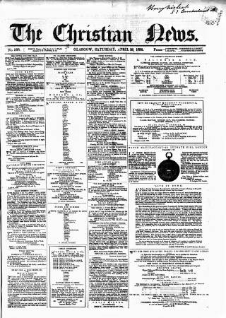 cover page of Christian News published on April 26, 1856