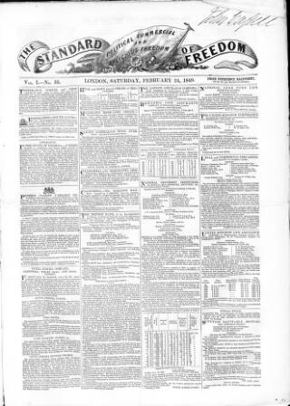 cover page of Standard of Freedom published on February 24, 1849