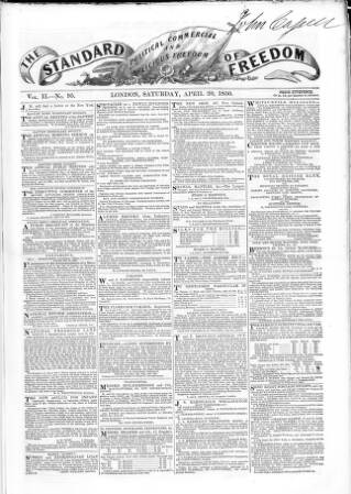 cover page of Standard of Freedom published on April 20, 1850